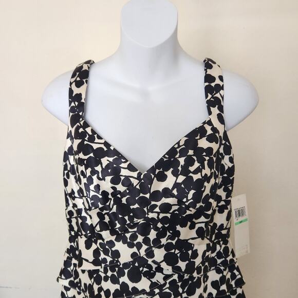 LONDON TIMES Black and White Floral Satin Layered Dress Size 8P - Picture 5 of 11